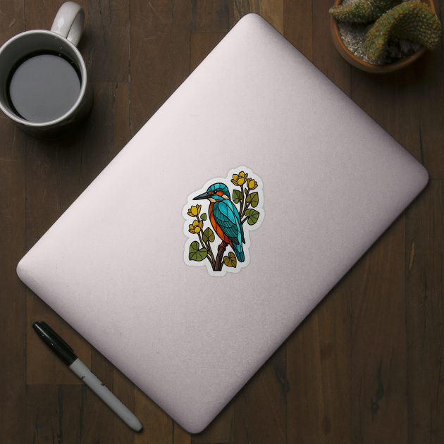 Stained Glass Common Kingfisher Bird Art by BirdsnStuff